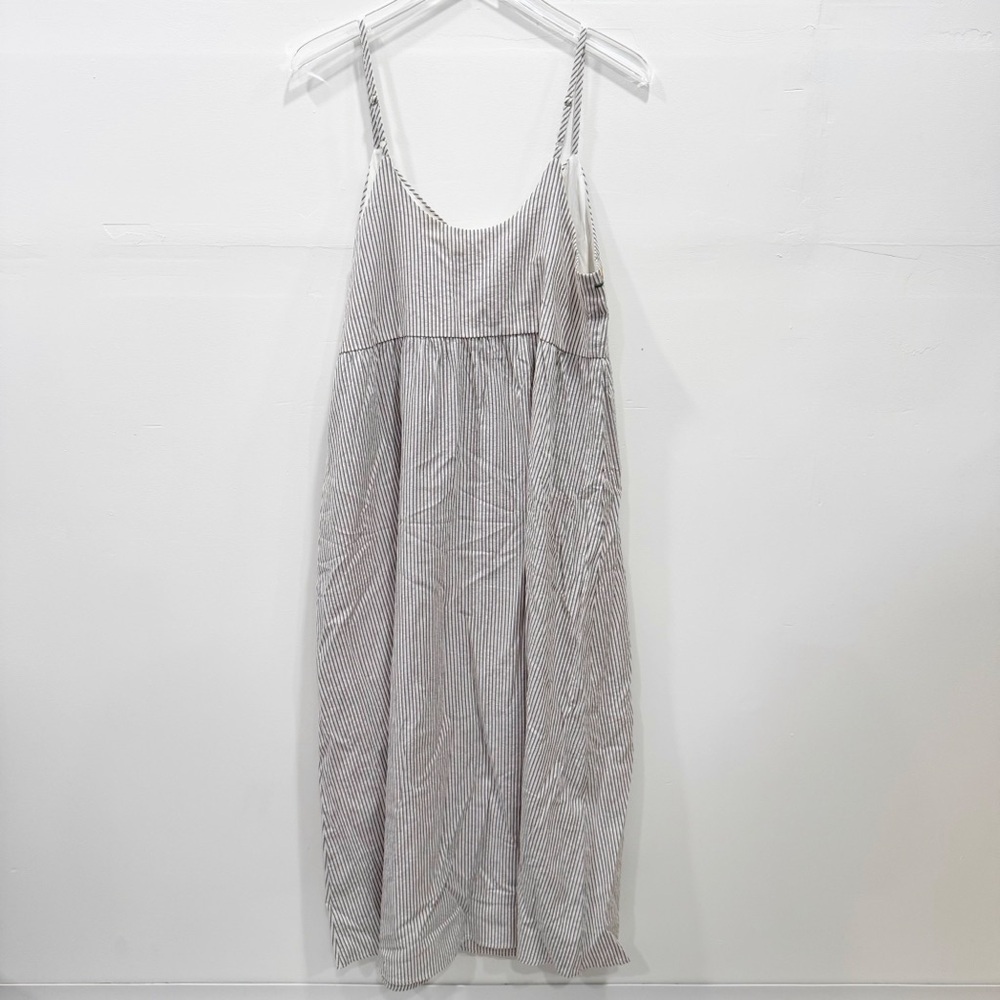 Hem & Thread Strappy Midi Maxi Long Dress Cotton Grey Stripe Large - Picture 3 of 7